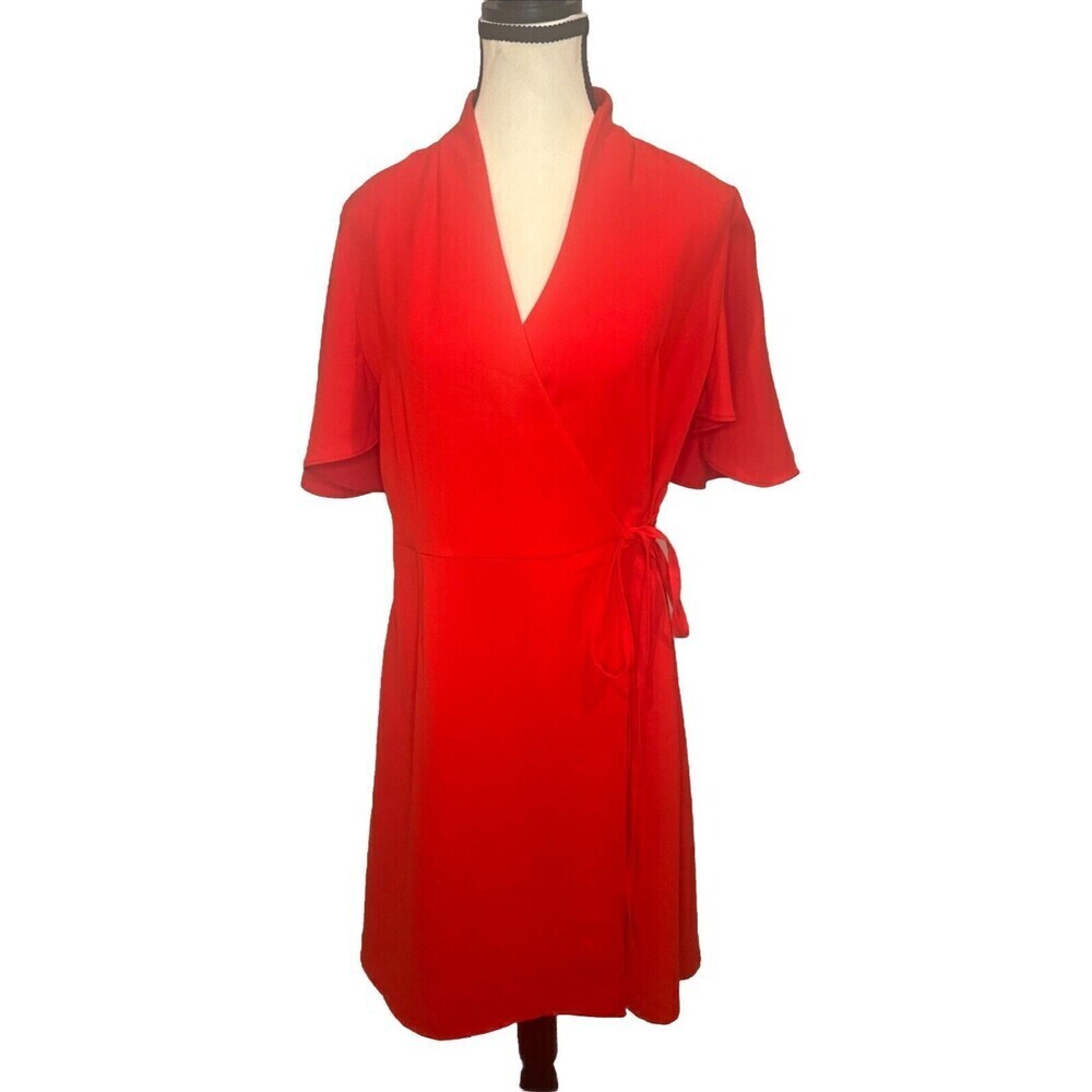 Ming Wang Poppy RED Butterfly Sleeve Crêpe De Chine Women's Wrap Dress Sz S‎